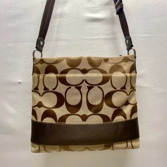 Coach Signature Stripe Crossbody Shoulder Bag F19220 Brown/Tan Classic Jaquard - Picture 4 of 15